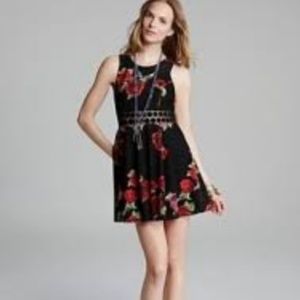 Free People Black and Red Floral Mini Dress